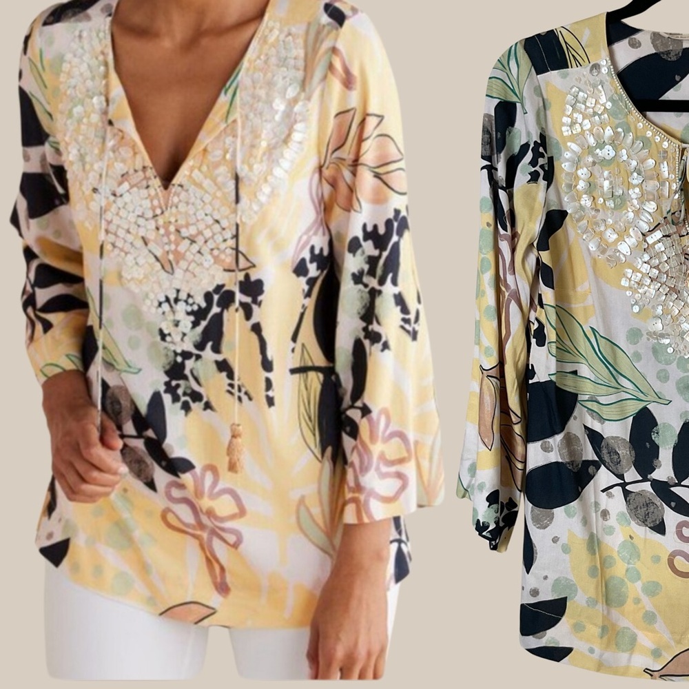 Soft Surroundings Vigne Tropical Tassel Tunic | Beaded | Small